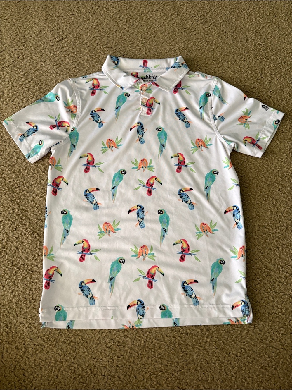 chubbies White Polo with Colorful Parrot Print